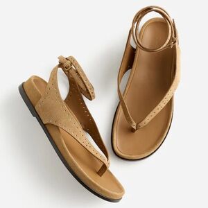 Madewell Tan Suede Ankle-Strap Thong Sandals